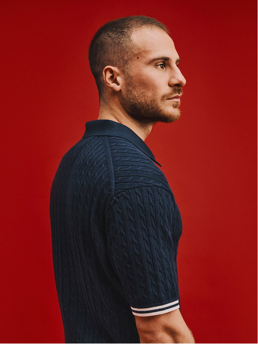 Cable Knit Short Sleeve Polo Jumper