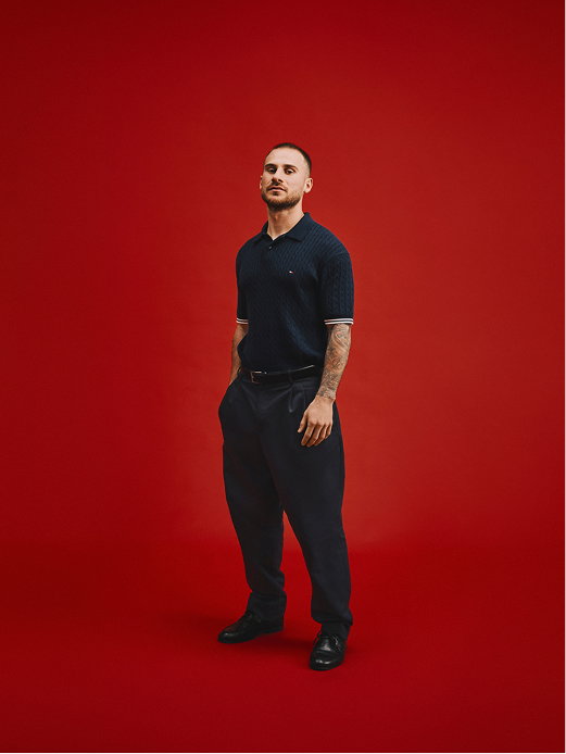 Cable Knit Short Sleeve Polo Jumper