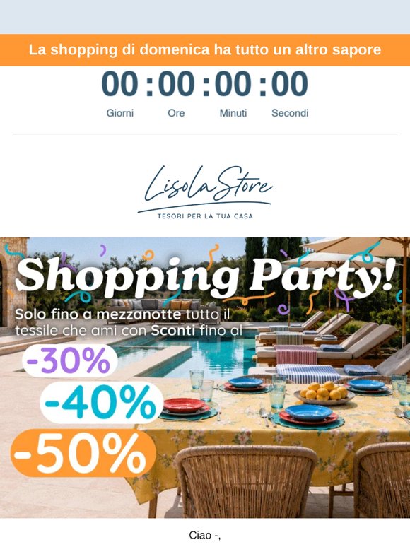 🛍️ Pronta per lo shopping domenicale? Solo fino a mezzanotte sconti fino al 50% su tutto