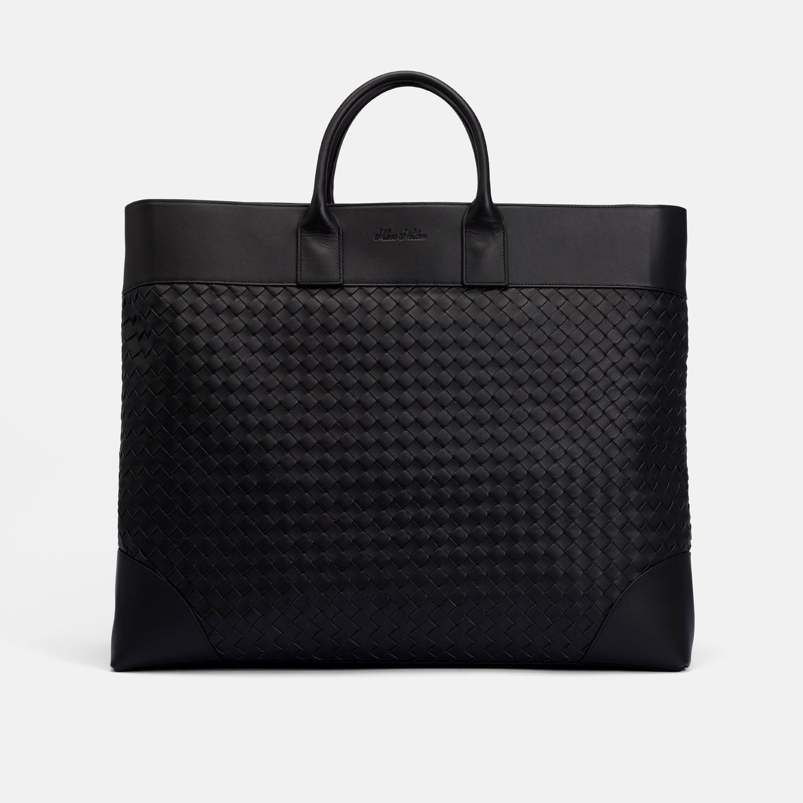 Image of Marc Nolan Large Woven Leather Weekender - Black
