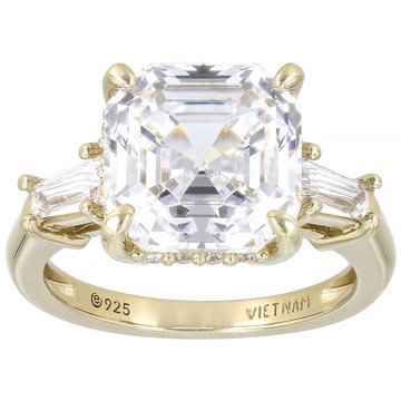 White Cubic Zirconia 18k Yellow Gold Over Sterling Silver Asscher Cut Ring 6.62ctw