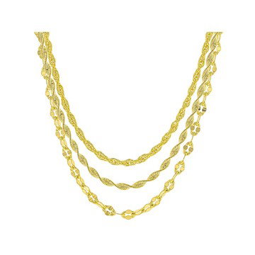 18k Yellow Gold Over Bronze Herringbone Mirror Rope Link Chain Set Of 3