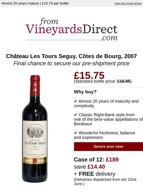 Ends Today: 2007 Château Les Tours Seguy at £15.75 per Bottle