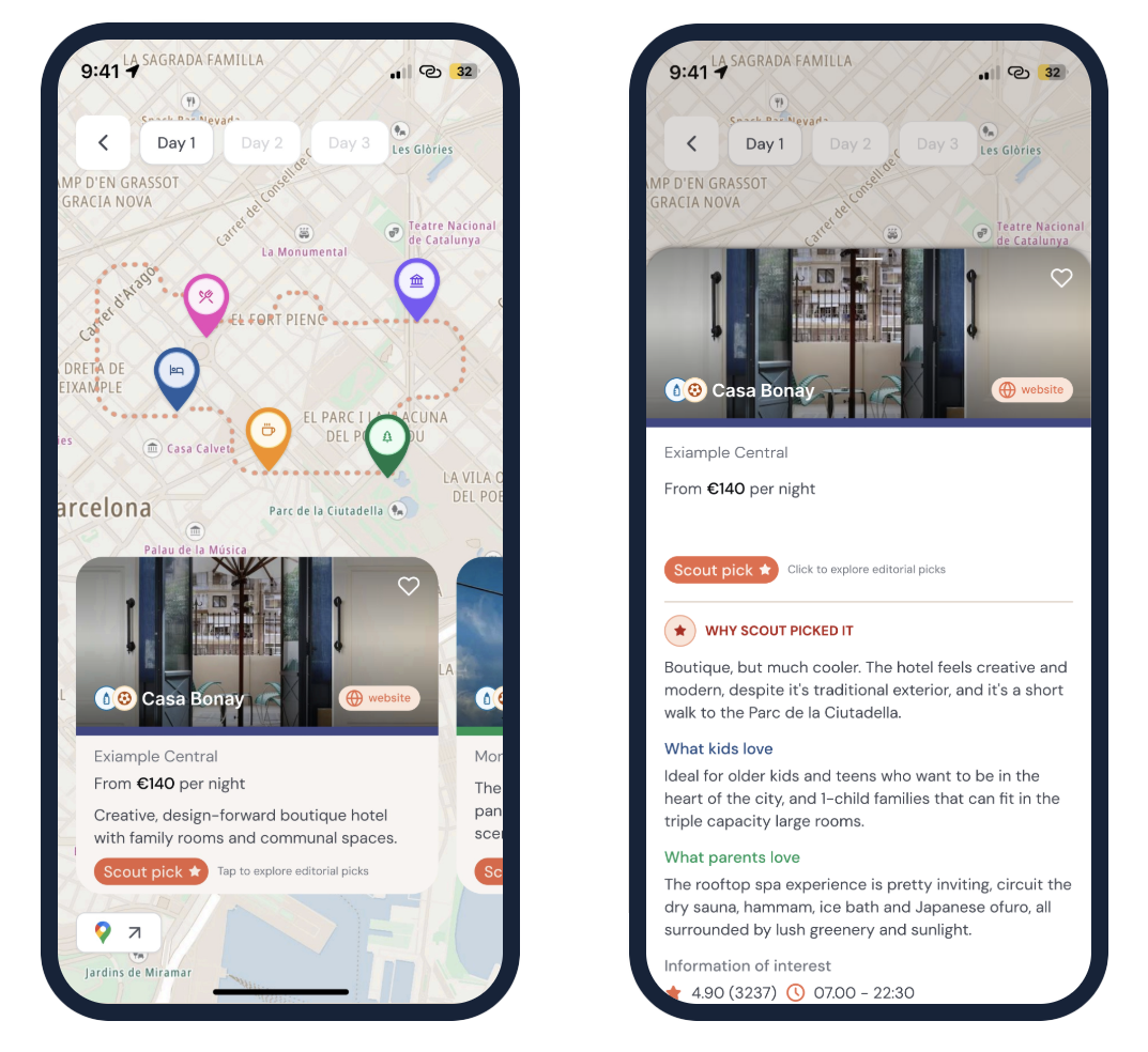 Scout's day-by-day family itinerary, mapped