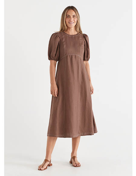 Linen Stitch Detail Midi Dress