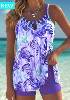 Mid Waisted Marine Life Print Tummy Coverage Tankini Set