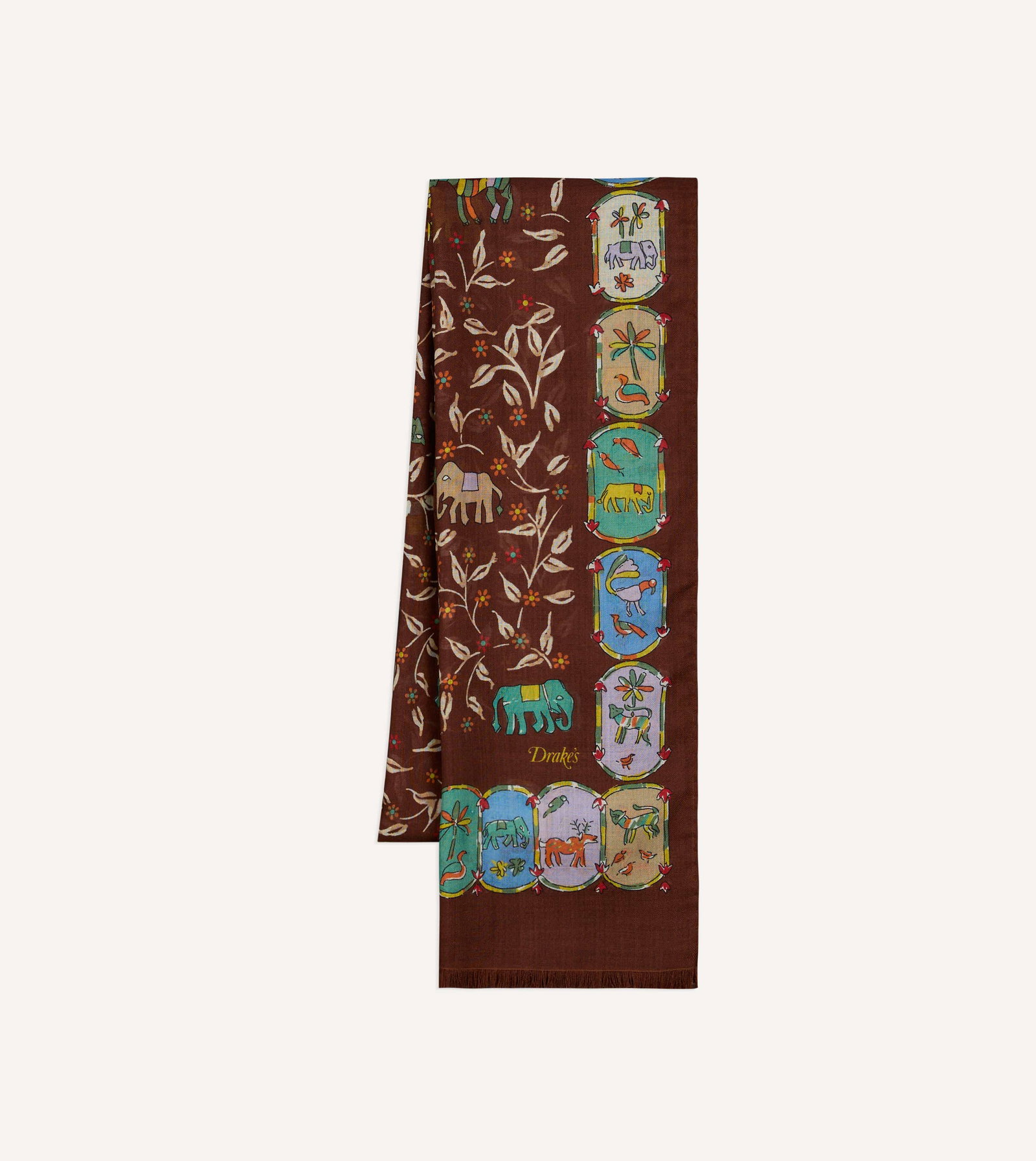 Image of Brown Loose Animal Print Wool-Silk Scarf