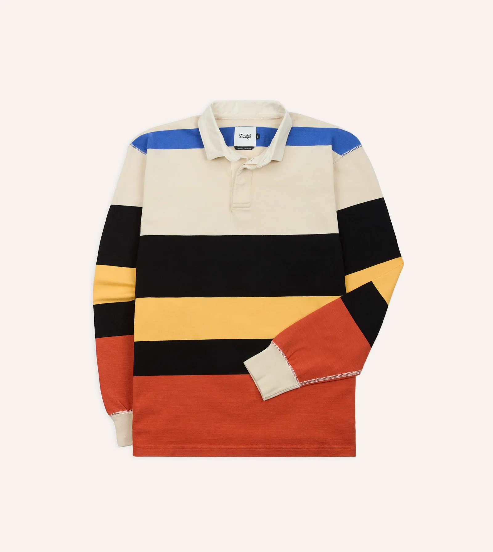Image of Ecru, Black and Orange Multi Stripe Cotton Rugby Shirt