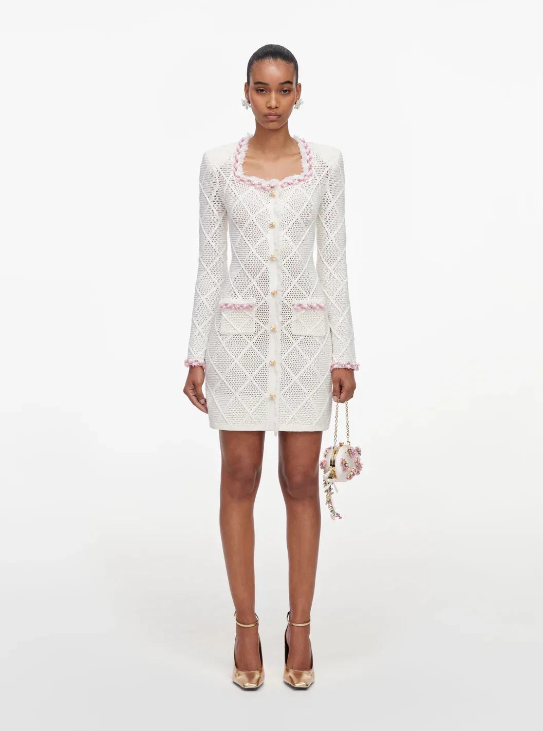 CREAM FRINGE KNIT MINI DRESS