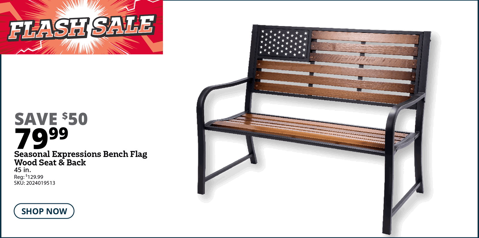 Seasonal Expressions Bench Flag Wood Seat & Back