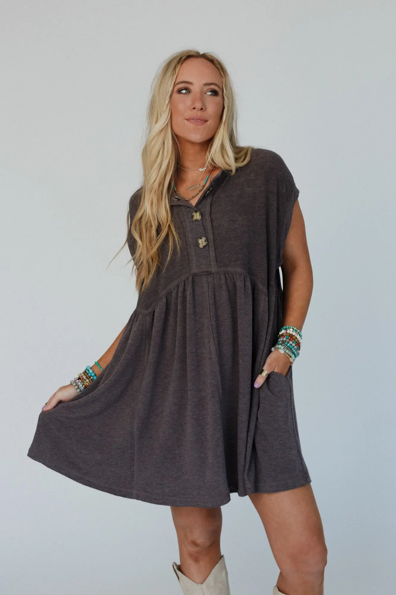 Image of The Nest Sweet Nothings Baby Doll Dress - Charcoal