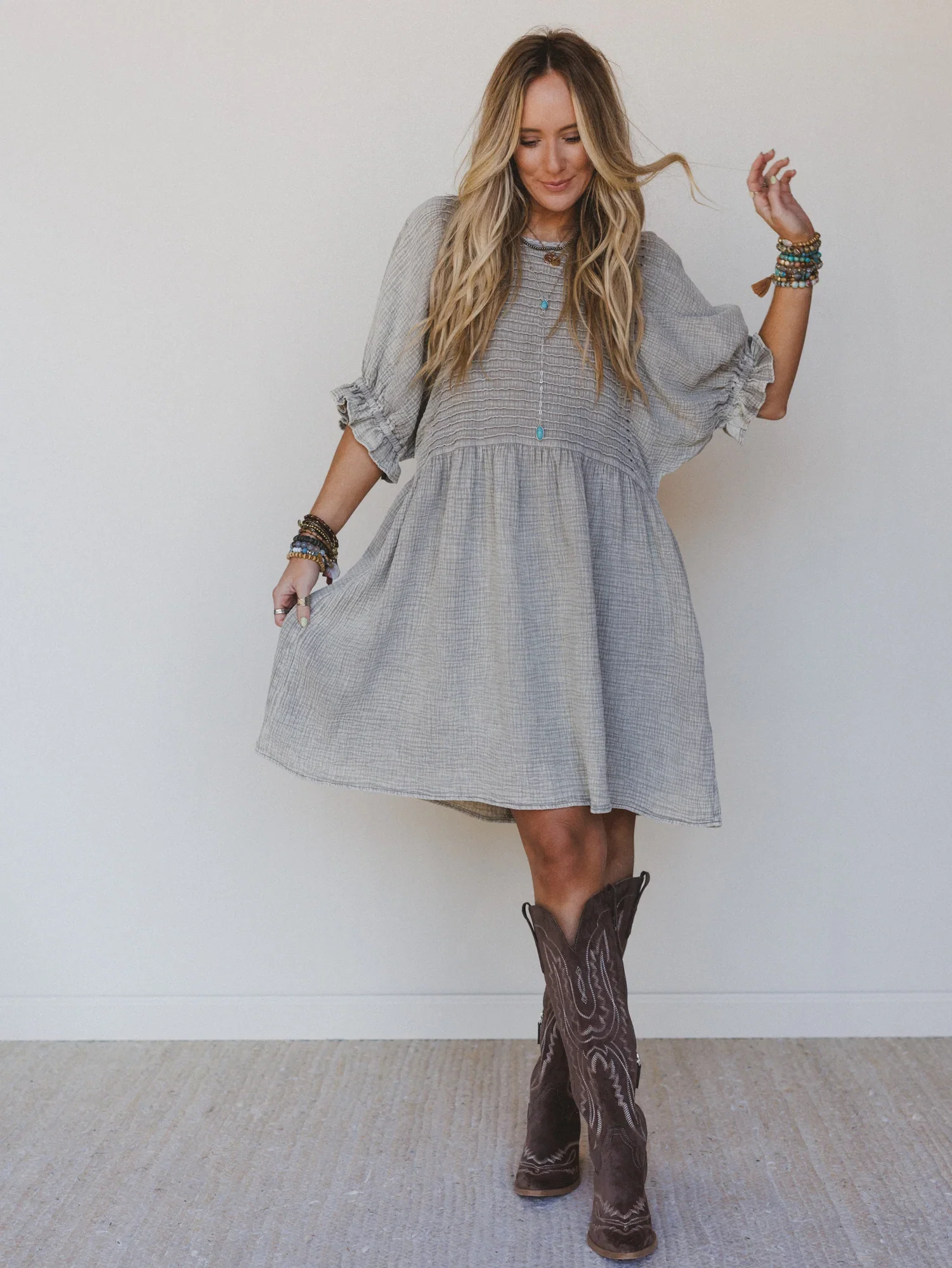 Image of Quinn Puff Sleeve Mini Dress - Ash