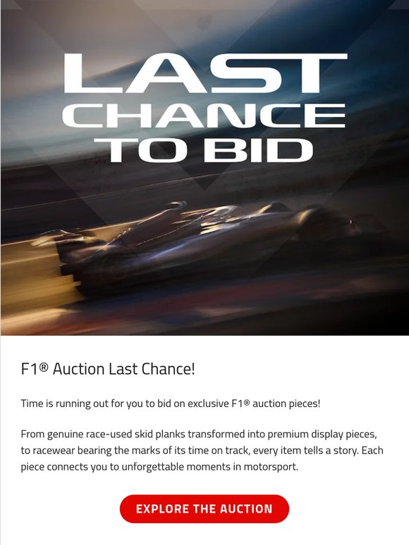 Last Chance to bid on F1® History!