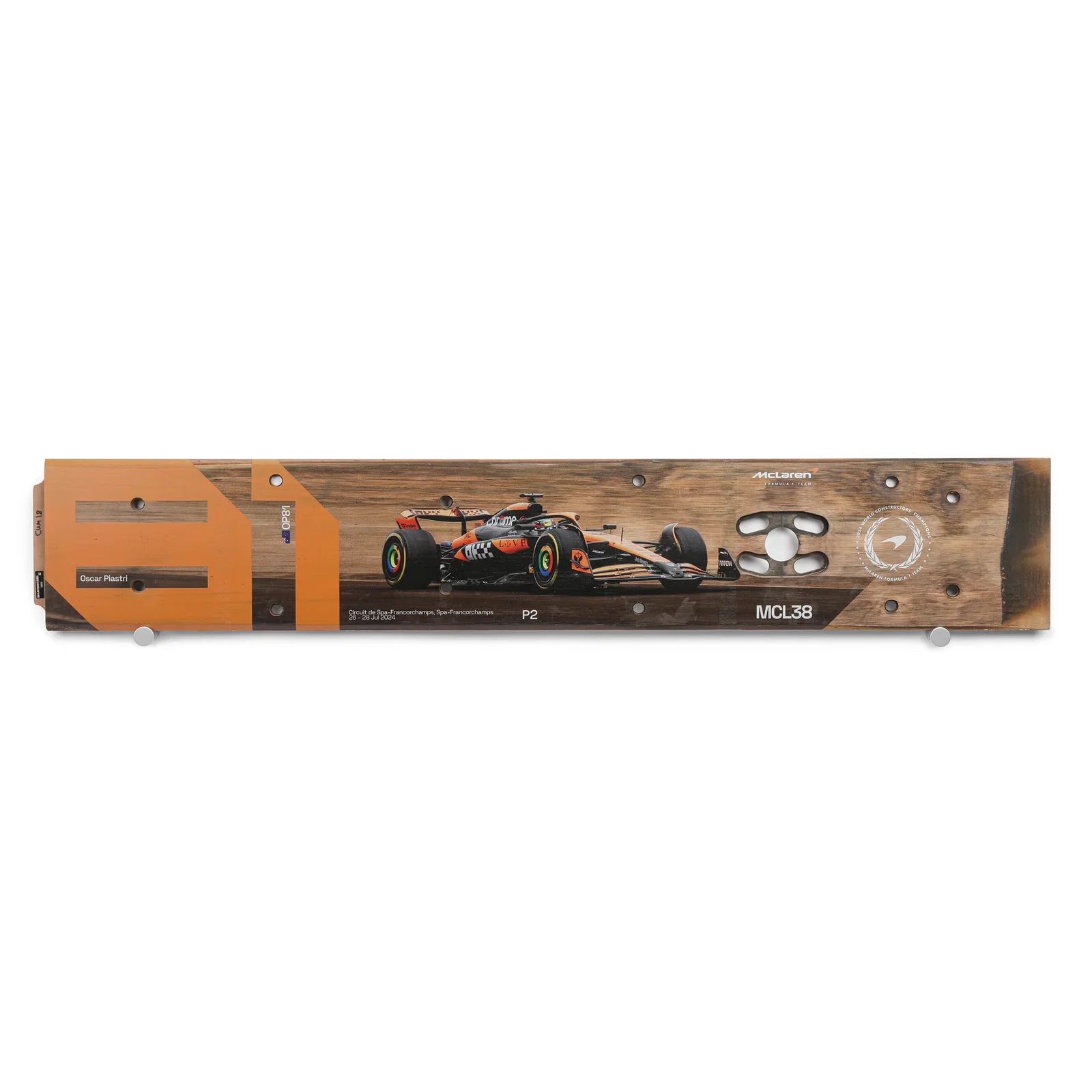 Image of Oscar Piastri 2024 McLaren Formula One Team Race Used Rear Skid Plank Wall Art - Belgian GP