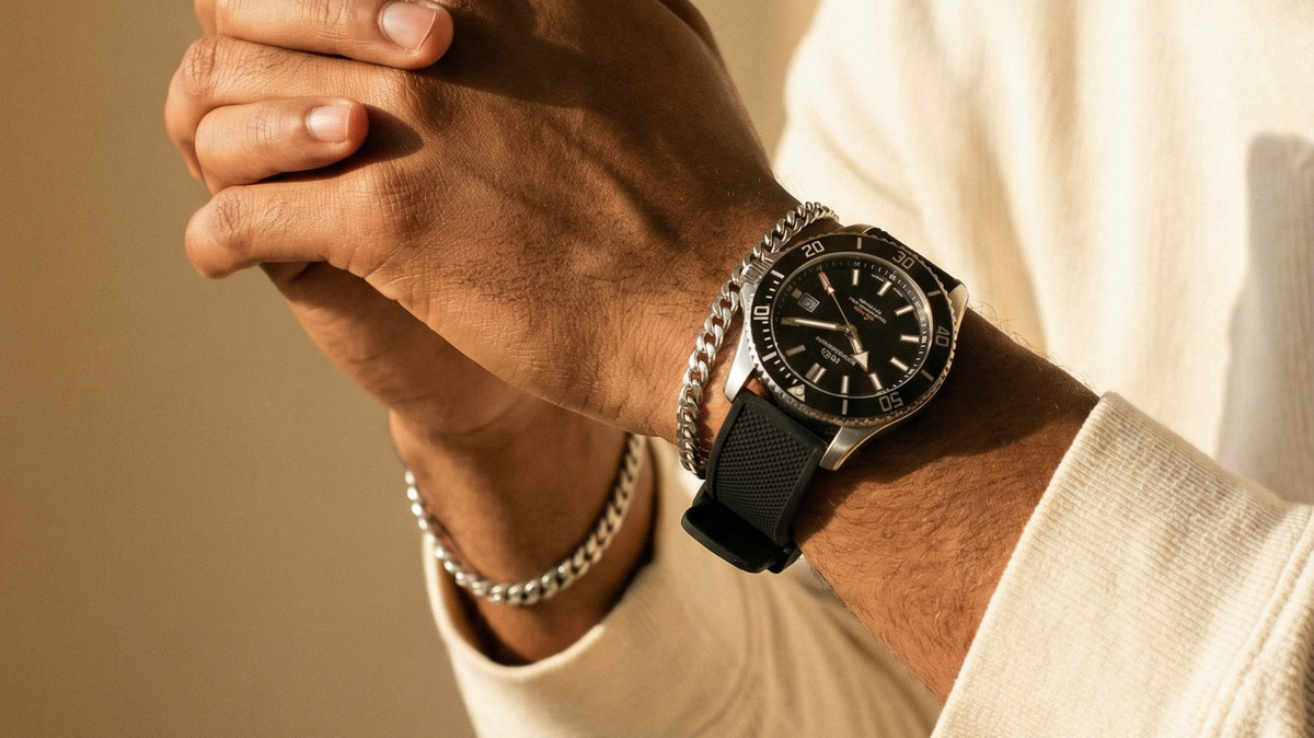 someone wearing a black elite silicone watch band