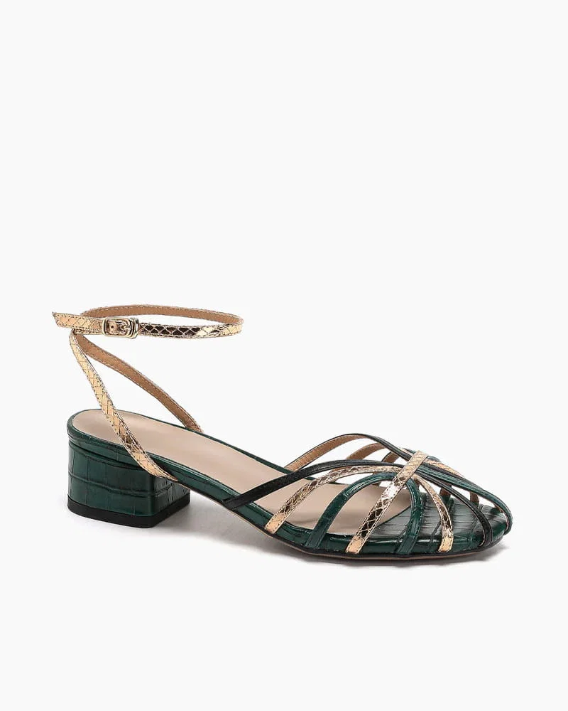 Vintage Garden Party Leather Block Heel Sandals
