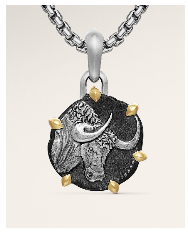 Taurus AmuletSterling Silver with 18K Yellow Gold, 23mm