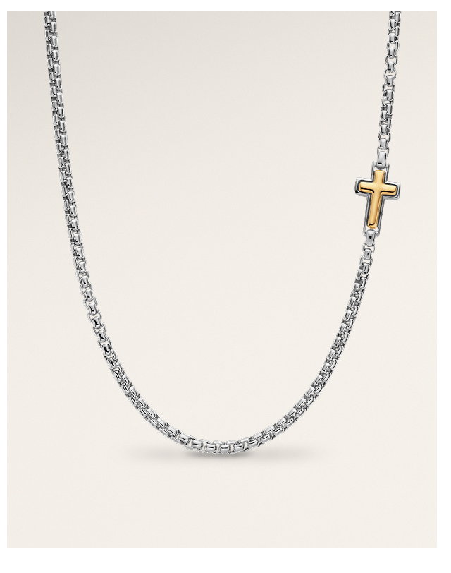 Cross Station NecklaceSterling Silver with 14K Yellow Gold, 3.6mm