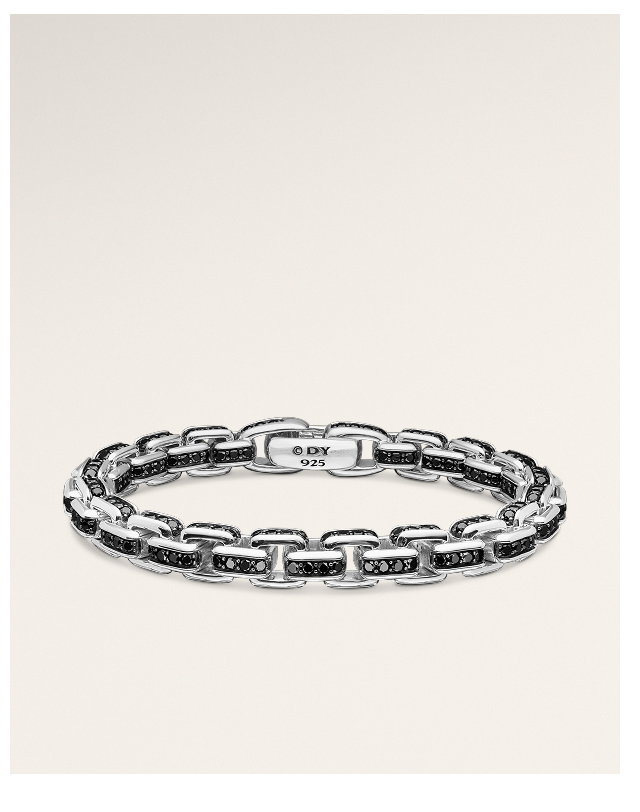 Box Chain BraceletSterling Silver with Black Diamonds, 7.3mm