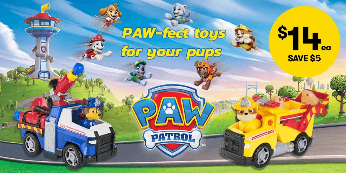 $14ea SAVE $5 Paw Patrol Rescue Themed Vehicles