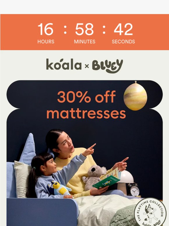 Last chance: 30% off Koala x Bluey mattress 💙