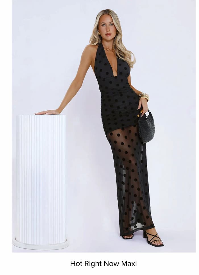Hot Right Now Polka Dot Maxi Dress Black