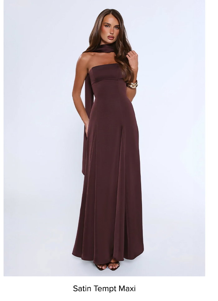 Satin Tempt Strapless Maxi Dress Chocolate