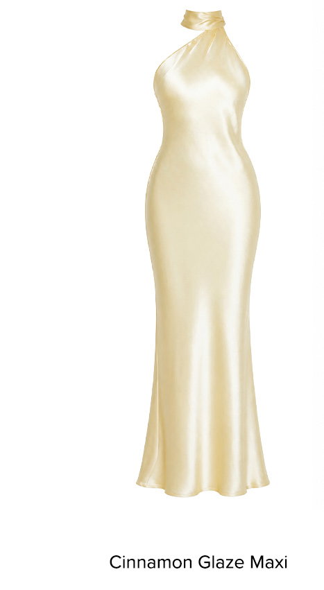 Cinnamon Glaze Halter Satin Maxi Dress Yellow
