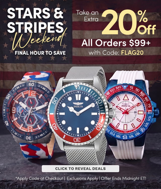INV-49631, INV-49688, INV-23997 Stars & Stripes Weekend | Take an Extra 20% Off All Orders $99+ Using Code: FLAG20 at Checkout