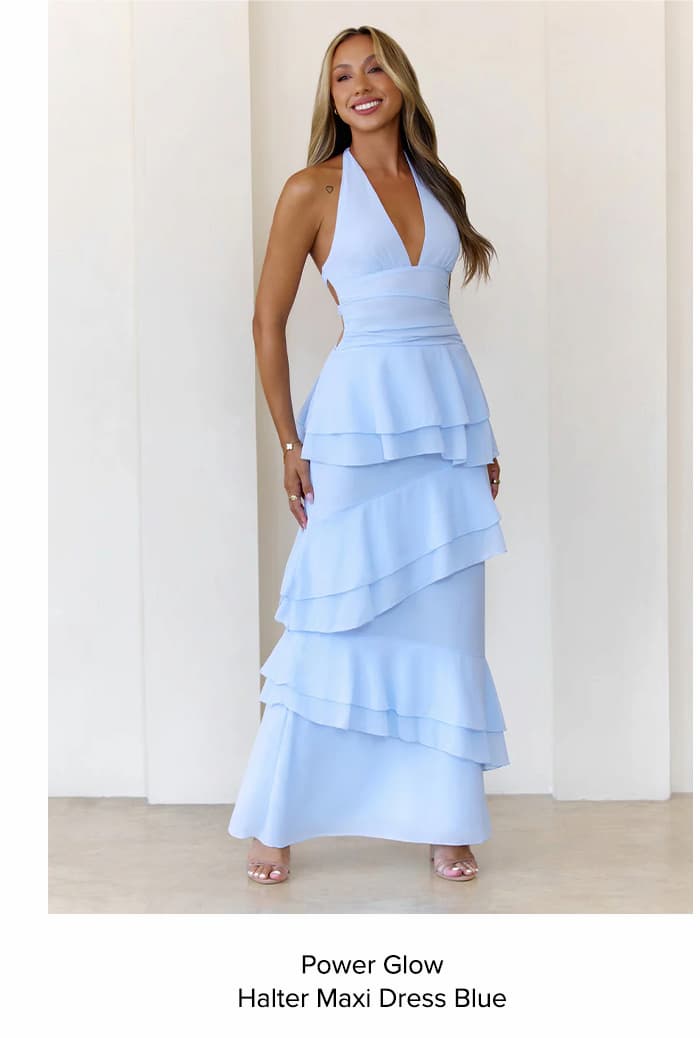 Power Glow Halter Maxi Dress Blue