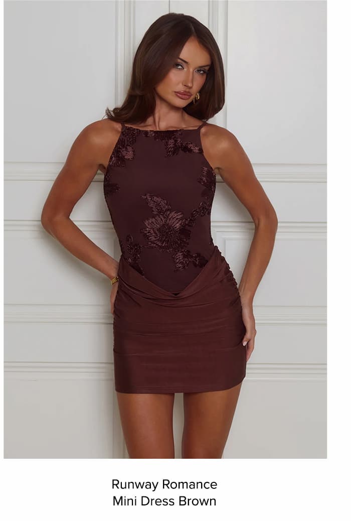 Runway Romance Mini Dress Brown