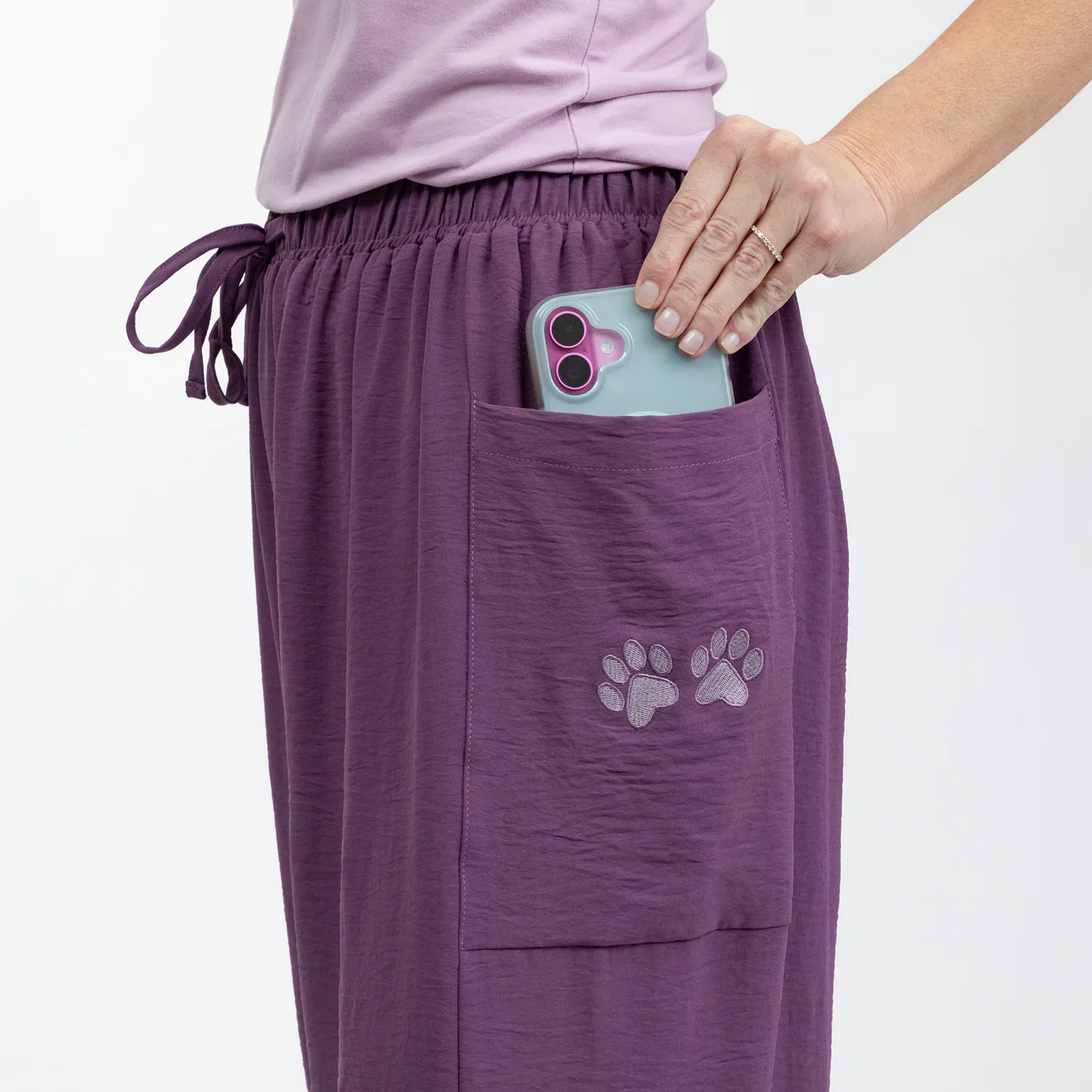 Paw Print Relaxed Lightweight Wide Leg Pants with Pockets