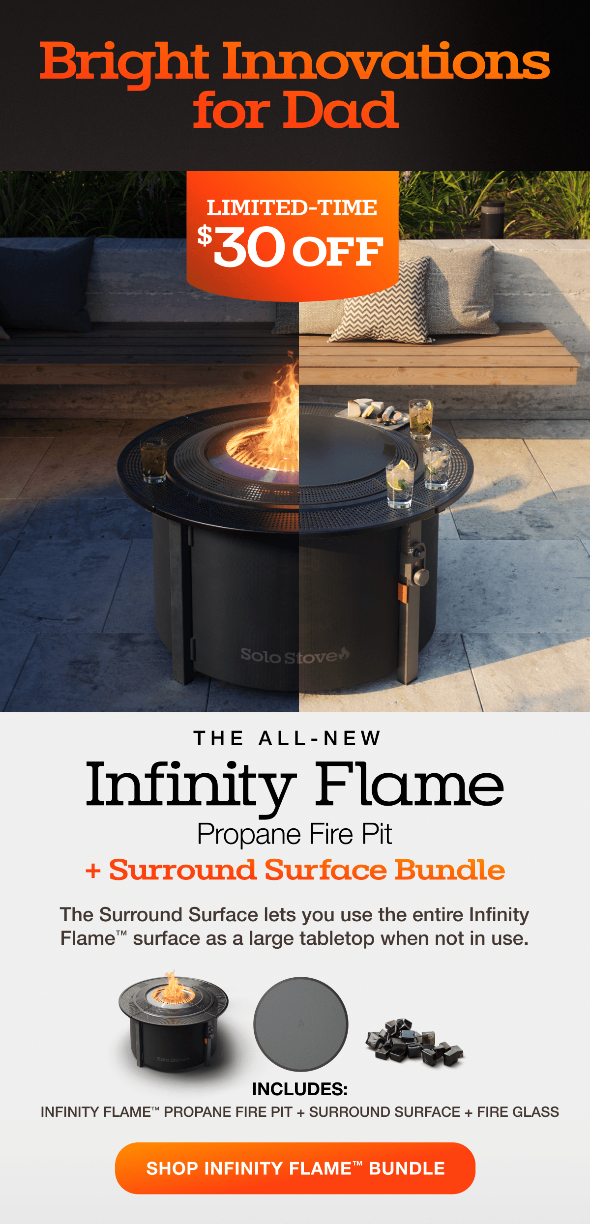 Infinity Flame Propane Fire Pit + Surround Surface