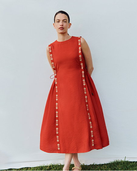 Cheryl embroidered tie side dress