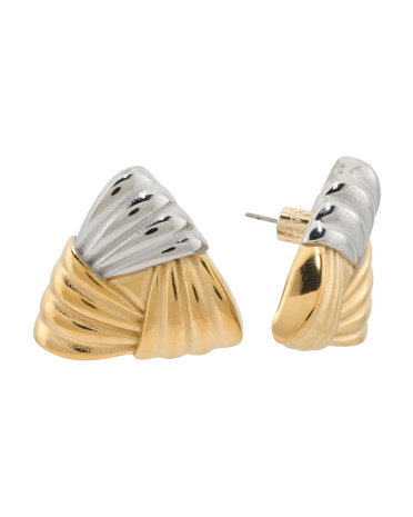 Two Tone Triangle Earrings, Gold