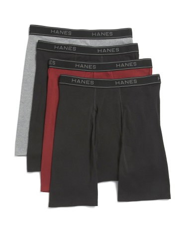 4Pk Boxer Briefs For Men, Cotton/Polyester