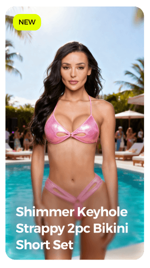 shimmer keyhole strappy 2pc bikini short set