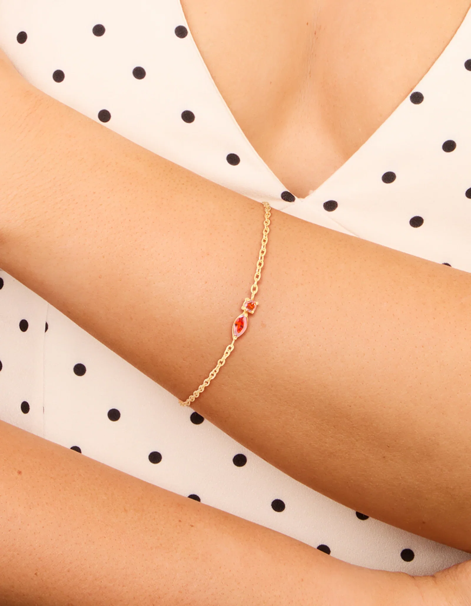 Image of Waterproof Gold Plated Stainless Steel January Red Cubic Zirconia Birthstone Bracelet