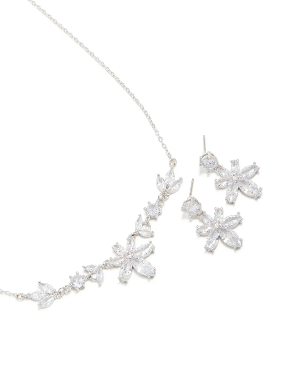 Image of Silver Cubic Zirconia Lovely Floral Necklace & Earrings Set