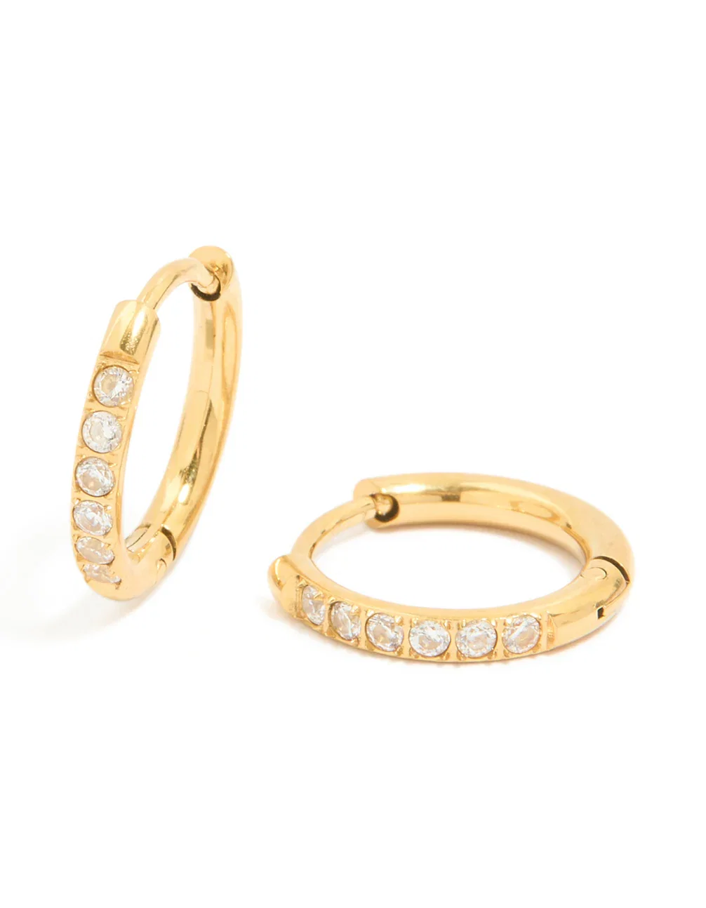 Image of Waterproof Gold Plated Stainless Steel Prism Cubic Zirconia Prism Clicker Earrings