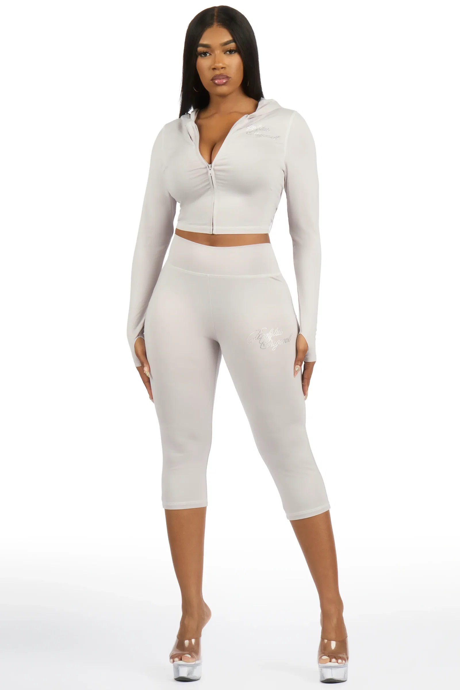 Image of Mittiana Grey Zip Up Capri Set