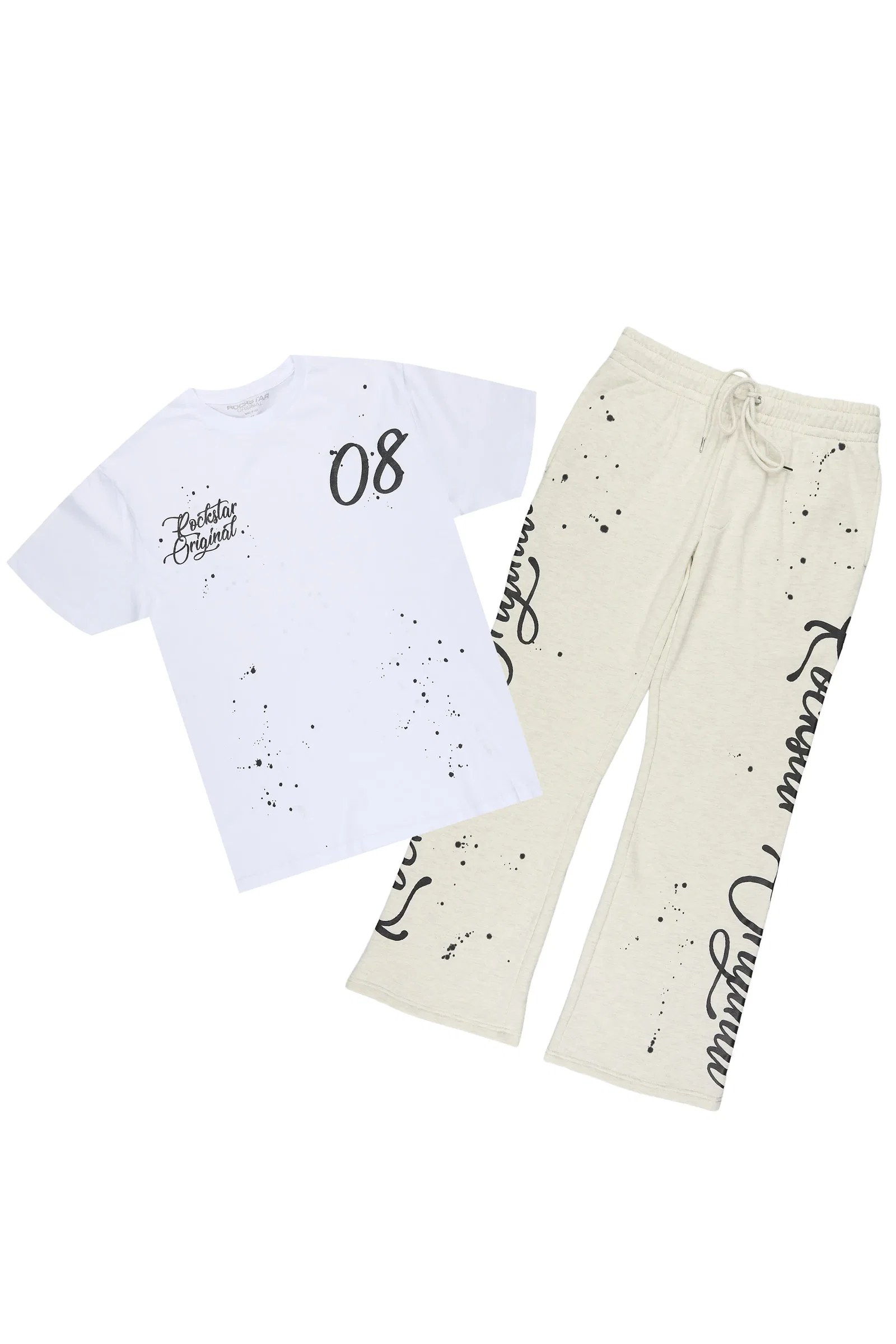 Image of Nakesha White/Light Oatmeal T-Shirt Relaxed Track Set