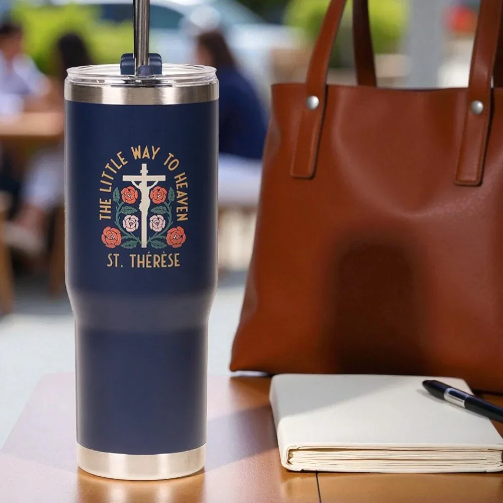 Personalized St. Thérèse Little Way to Heaven Tumbler with Straw