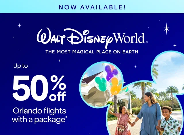 Now available! Walt Disney World the most magical place on earth: Up to 50% off Orlando flights with a package(*). Click here to learn more.