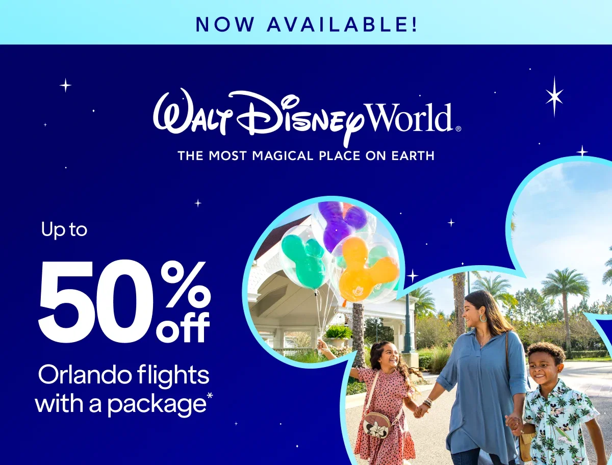 Now available! Walt Disney World the most magical place on earth: Up to 50% off Orlando flights with a package(*). Click here to learn more.