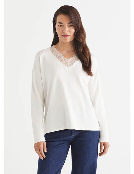 Lace Trim V-Neck Knit Jumper