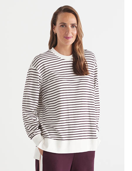 Stripe Lightweight Sweatshirt in Plum