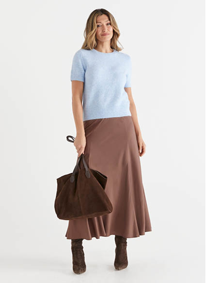 Panelled Midi Skirt in Cacao