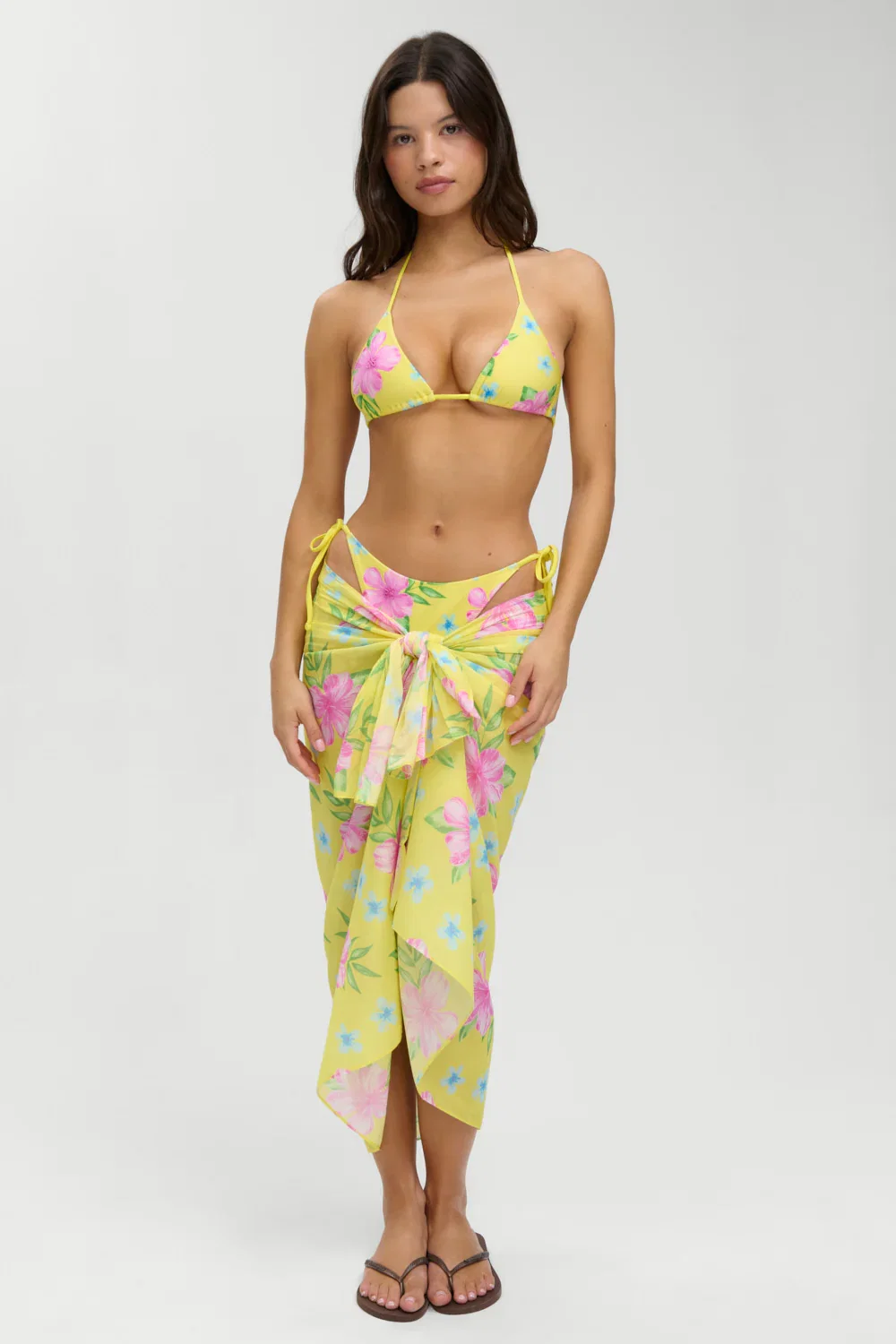 Image of Alessia Floral Cotton Sarong - Hibiscus Lemonade