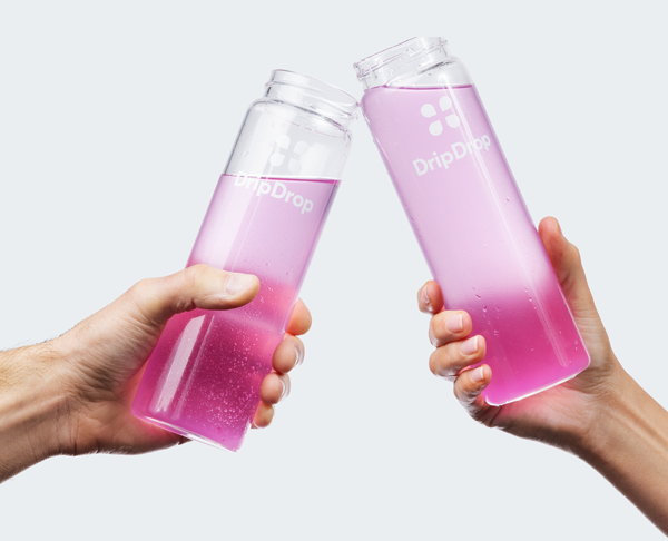 Two water bottles filled with DripDrop